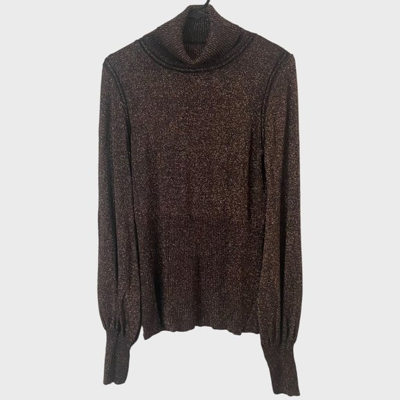 Kaily K Nordstrom Rack Brown Glitter Long-Sleeve Turtleneck Sweater Womens Large - Picture 1 of 11